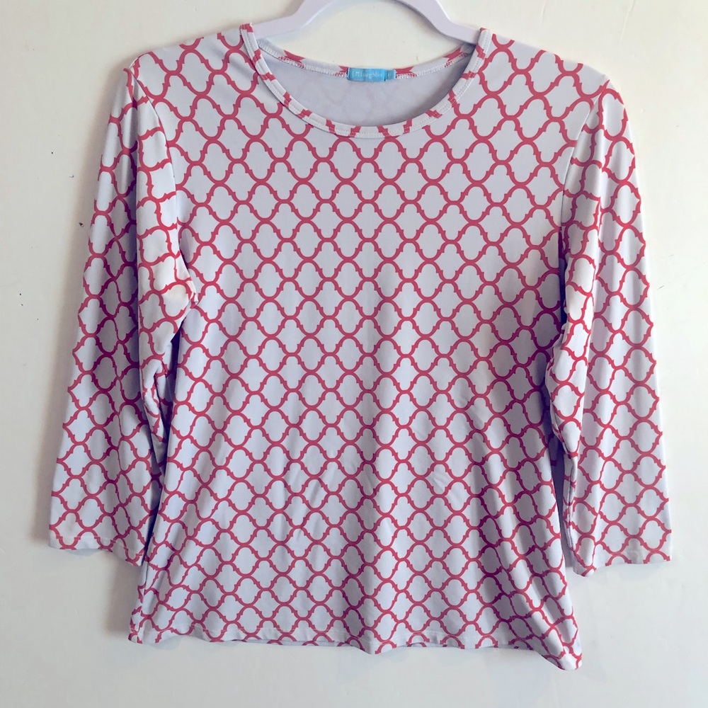 J. McLaughlin 3/4 Length Sleeve Coral Gray TOP M